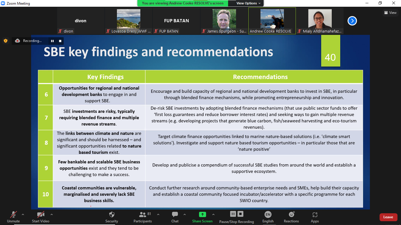 Webinar on Assessing the foundations for delivering a sustainable blue economy on the South West Indian Ocean 